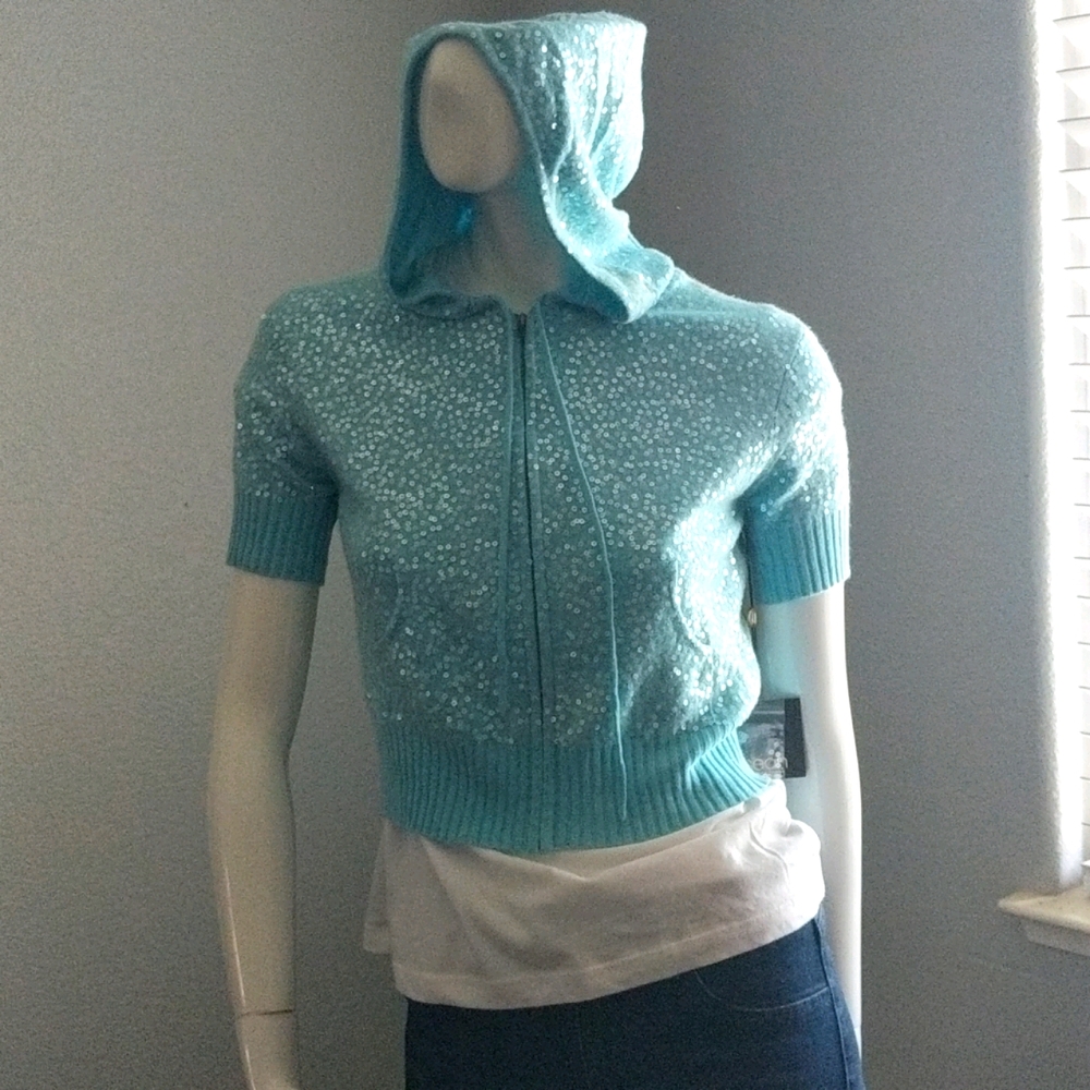Vintage Sean cashmere blue sequin cropped hooodie